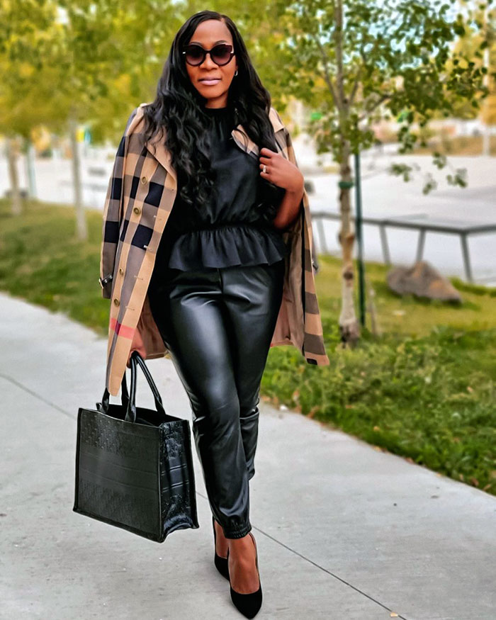 Winter date night outfits - Boma in heels and leather pants | 40plusstyle.com