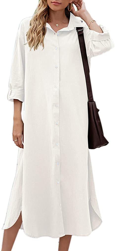 Best Amazon dresses - Sopliagon Cotton and Linen Shirt Dress | 40plusstyle.com