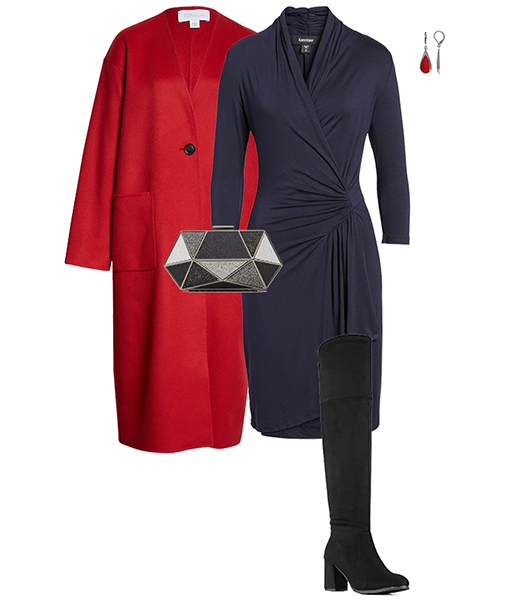 Ruched dress and long coat | 40plusstyle.com