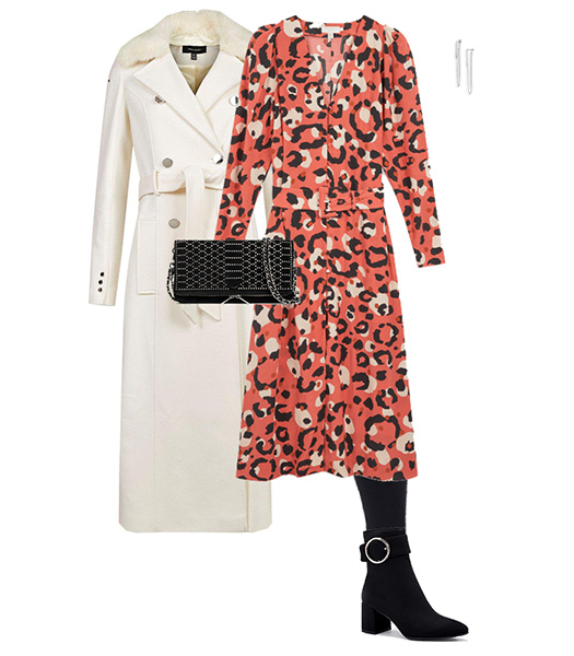 Printed dress and cream coat | 40plusstyle.com