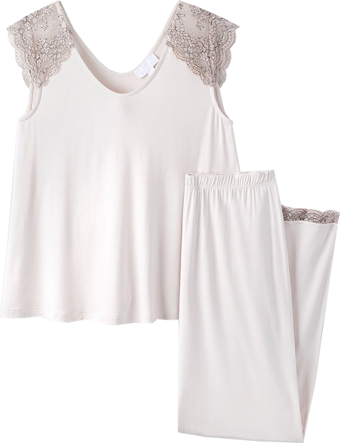 The White Company Contrast Lace-Shoulder Pajama Set | 40plusstyle.com
