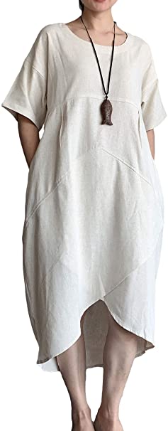 Best dresses on Amazon - Mordenmiss Cotton Linen Irregular Hem Dress | 40plusstyle.com