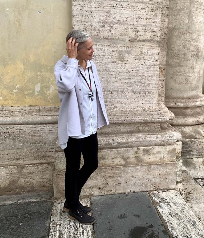 What to pack for Rome in November: top, black jeans and lace up boots | 40plusstyle.com