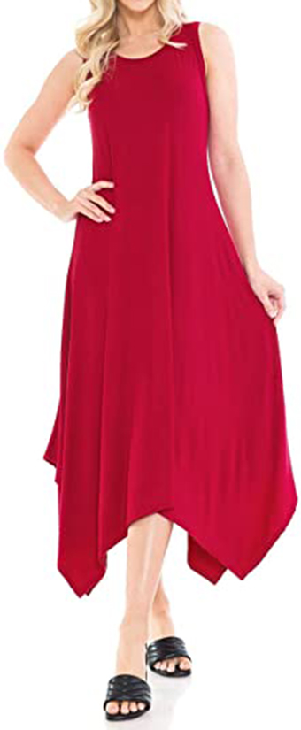 Best dresses on Amazon - iconic luxe Sleeveless Midi Dress with Asymmetric Hem | 40plusstyle.com
