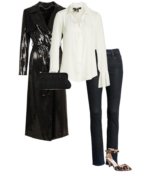 New Year's Eve outfits - statement coat and jeans | 40plusstyle.com