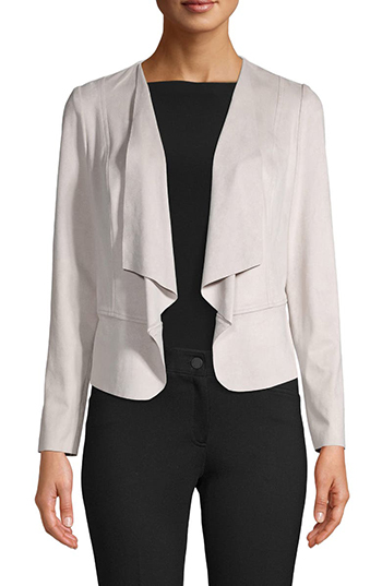 Trending clothes for women - Anne Klein Drape Front Faux Suede Jacket | 40plusstyle.com