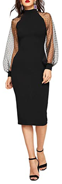 Romwe Mesh Sleeve Sheath Dress | 40plusstyle.com
