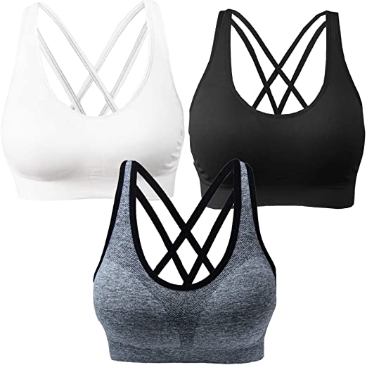 AKAMC 3-Pack Cross Back Wire-free Sport Bra | 40plusstyle.com