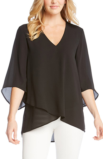 Trending clothes for women - Karen Kane Asymmetrical Crepe Top | 40plusstyle.com