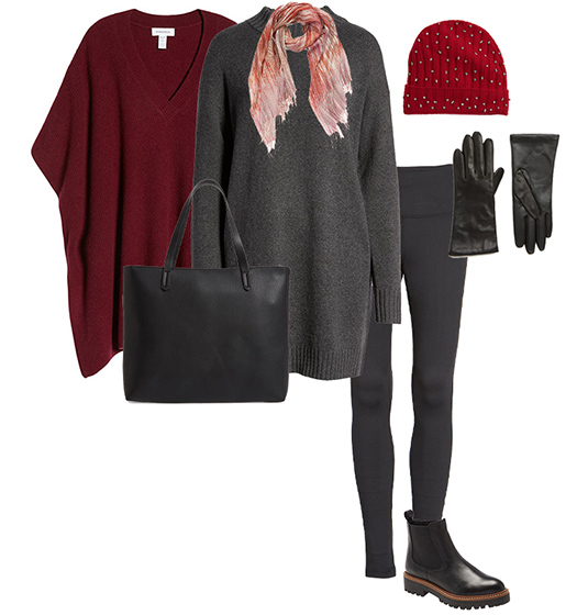 Sweater dress and leggings outfit | 40plusstyle.com