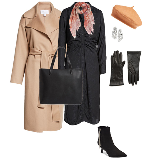 Belted coat and dress outfit | 40plusstyle.com