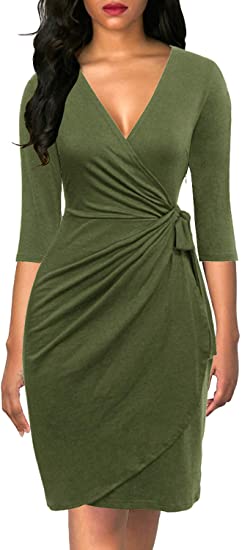 Berydress 3/4 Sleeve Sheath Faux Wrap Dress | 40plusstyle.com