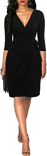 Perfect little black dress - Berydress Sheath Faux Wrap Dress | 40plusstyle.com