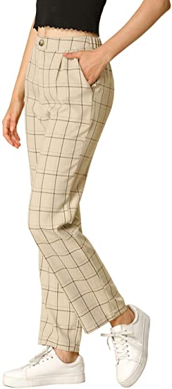 Allegra K Plaid Elastic Waist Trousers | 40plusstyle.com