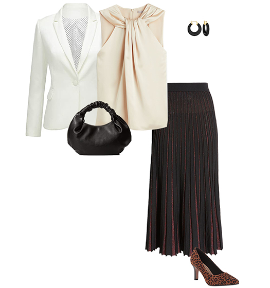 Blazer and pleated skirt | 40plusstyle.com