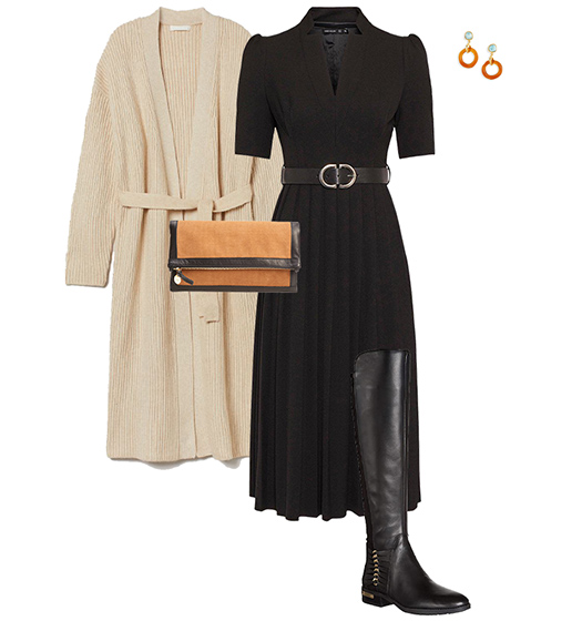 Belted dress and cardigan | 40plusstyle.com