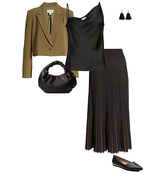 Pleated skirt and short jacket | 40plusstyle.com