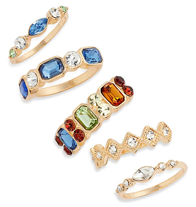 BP. Set of 5 Colorful Crystal Rings | 40plusstyle.com