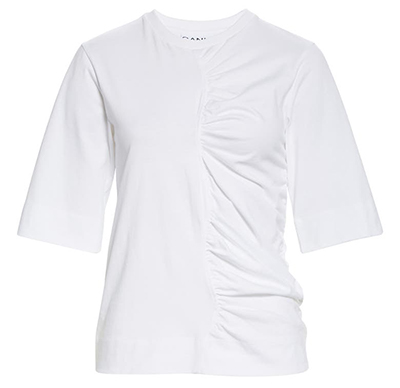 Ganni Ruched Organic Cotton T-Shirt | 40plusstyle.com