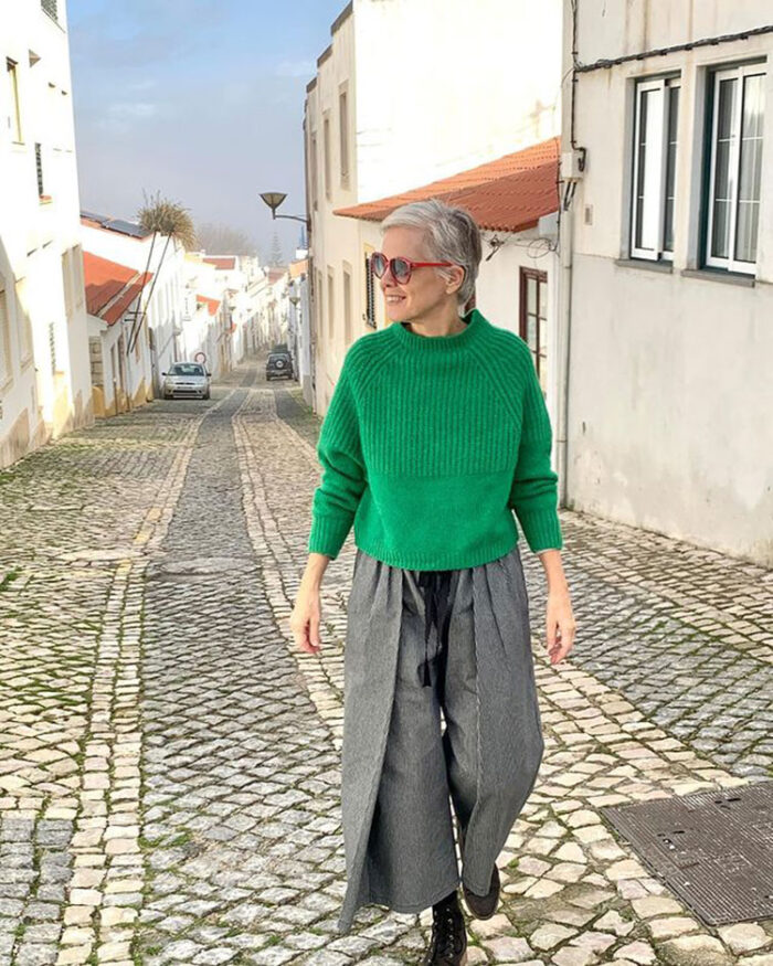 How to find your style - Sylvia wears a green sweater | 40plusstyle.com
