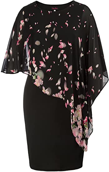 Dresses to hide a tummy - Hanna Nikole Cape Dress with Chiffon Overlay Pencil Dress | 40plusstyle.com