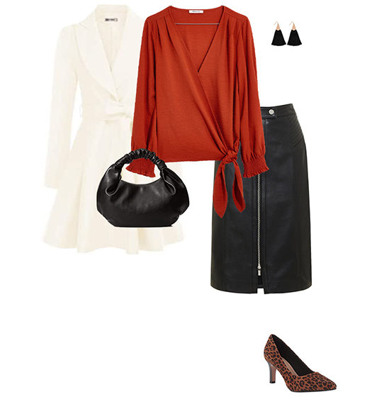 Leather skirt and blouse | 40plusstyle.com