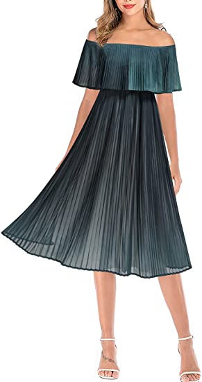 Mmondschein Off Shoulder Pleated Chiffon Dress | 40plusstyle.com