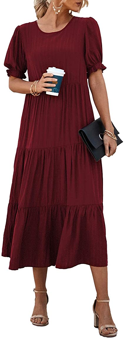 PRETTYGARDEN Puff Sleeve Midi Dress | 40plusstyle.com