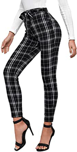 WDIRARA Stretchy Plaid Print Skinny Regular Pants | 40plusstyle.com