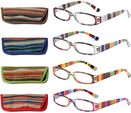 4-Pack Striped Design Temples Reading Glasses 