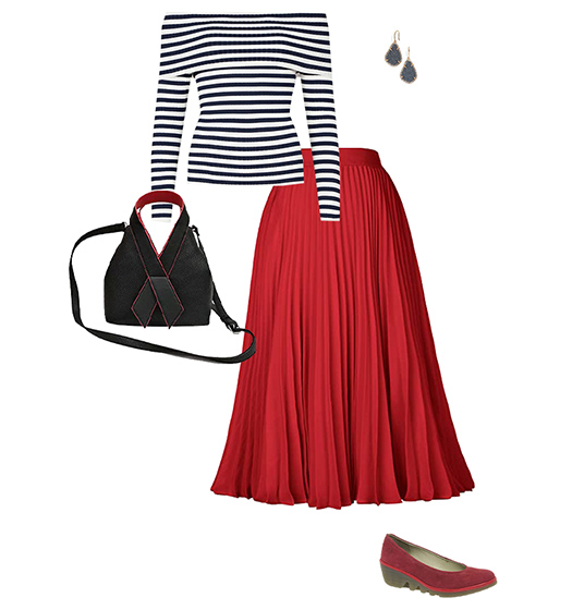 striped sweater and pleated skirt | 40plusstyle.com