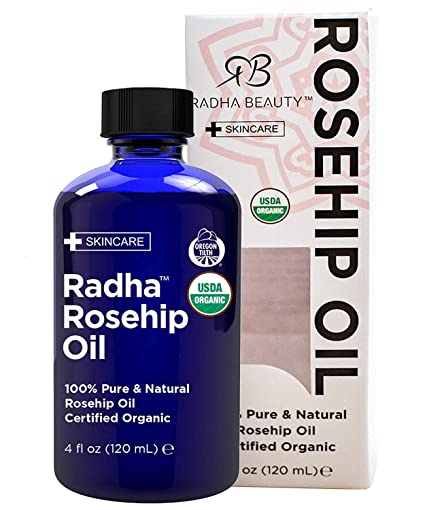 Best face oil for glowing skin - Radha Beauty USDA Certified Organic Rosehip Seed Oil | 40plusstyle.com