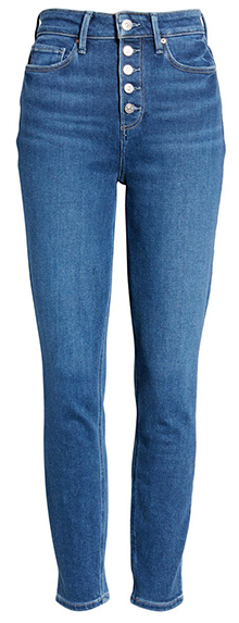 PAIGE Cheeky High Waist Button Fly Ankle Skinny Jeans | 40plusstyle.com