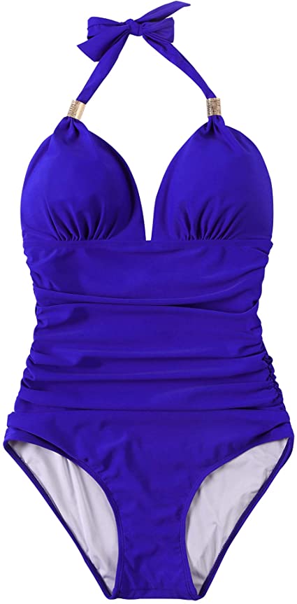 DOULAFASS Women Ruched Tummy Control One Piece Print Plus Size Swimming Costume Swimsuits Swimwear 