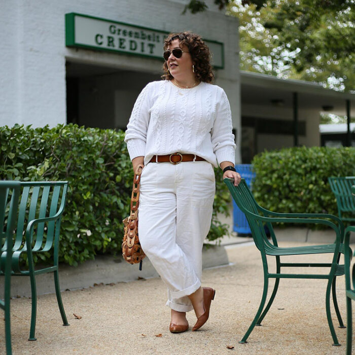 Alison in a neutral outfit | 40plusstyle.com