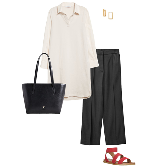 Casual shirtdress and wide leg pants outfit | 40plusstyle.com
