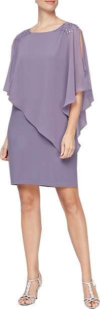 SL Fashions Beaded Chiffon Capelet Sheath Dress | 40plusstyle.com