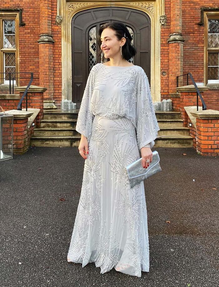 Mother of the bride outfits - Emms in a sequin maxi dress | 40plusstyle.com