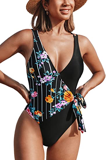 One piece bathing suits - CUPSHE Floral Print Tie Strap Bathing Suit | 40plusstyle.com