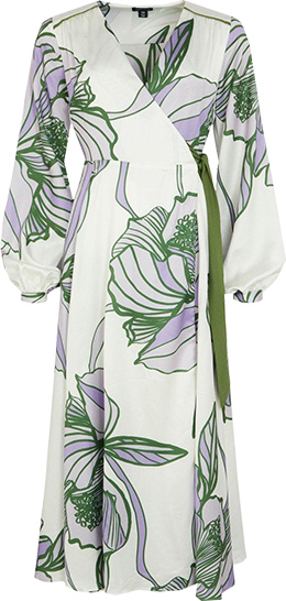 Karen Millen Graphic Floral Wrap Woven Midi Dress | 40plusstyle.com