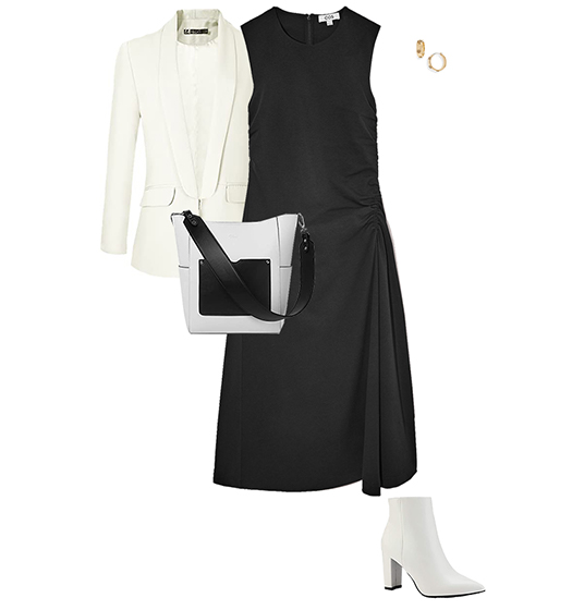 White boots with a black dres | 40plusstyle.com