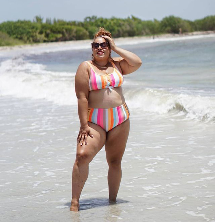 Sandra in a striped  bikini | 40plusstyle.com