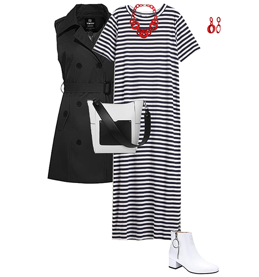White boots with a striped dress | 40plusstyle.com
