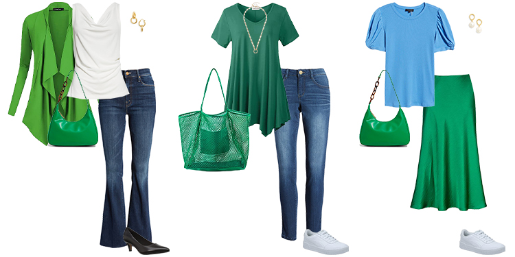 How to wear green - green and navy outfits | 40plusstyle.com