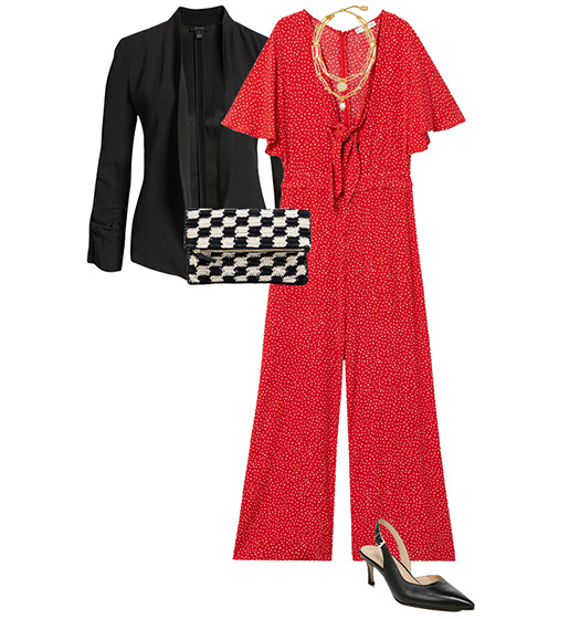 Jumpsuit and blazer outfit | 40plusstyle.com