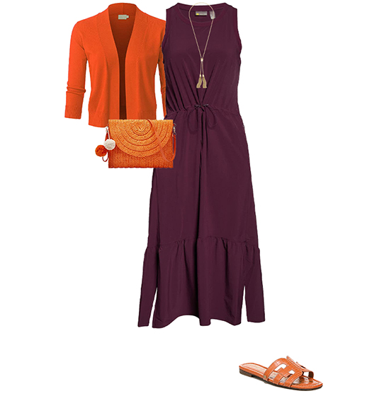 Orange sweater and purple skirt | 40plusstyle.com