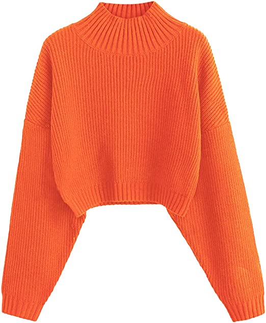 ZAFUL High Neck Lantern Sleeve Crop Sweater | 40plusstyle.com