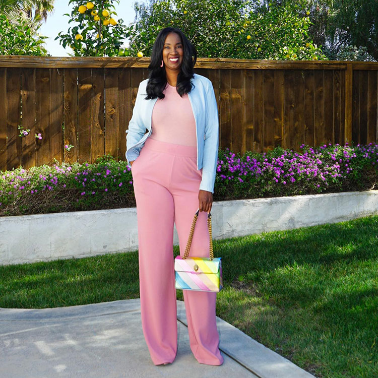 Tanasha wears a pink and white outfit | 40plusstyle.com