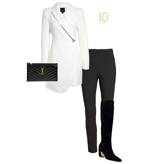 Italian inspired outfit: blazer dress, slim pants and knee high boots | 40plusstyle.com