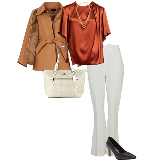 Italian inspired outfit: cape, silk top, flare pants and heels | 40plusstyle.com 